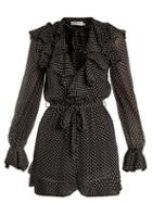 Matchesfashion.com Zimmermann - Painted Heart Cascade Ruffled Silk Playsuit - Womens - Charcoal Print