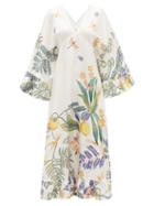 Matchesfashion.com La Doublej - Tangie Floral-print Silk Midi Dress - Womens - White Print