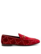 Matchesfashion.com Gucci - Jordaan Logo Jacquard Velvet Loafers - Womens - Red