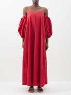 Bird & Knoll - Cruz Off-the-shoulder Cotton-poplin Maxi Dress - Womens - Dark Red