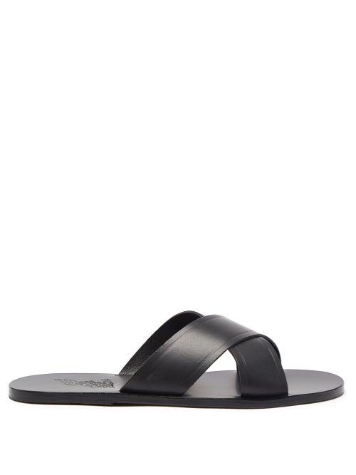 Ancient Greek Sandals - Kritonas Crossover-strap Leather Slides - Mens - Black