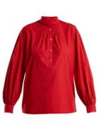 Matchesfashion.com Nili Lotan - Claira Balloon Sleeved Cotton Blouse - Womens - Red