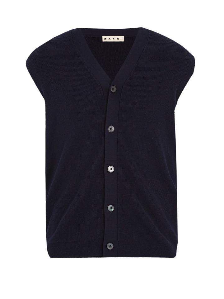 Marni Poplin-sleeved Wool Cardigan