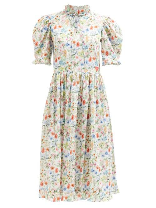 Horror Vacui - Toni Floral-print Cotton-poplin Dress - Womens - White Multi