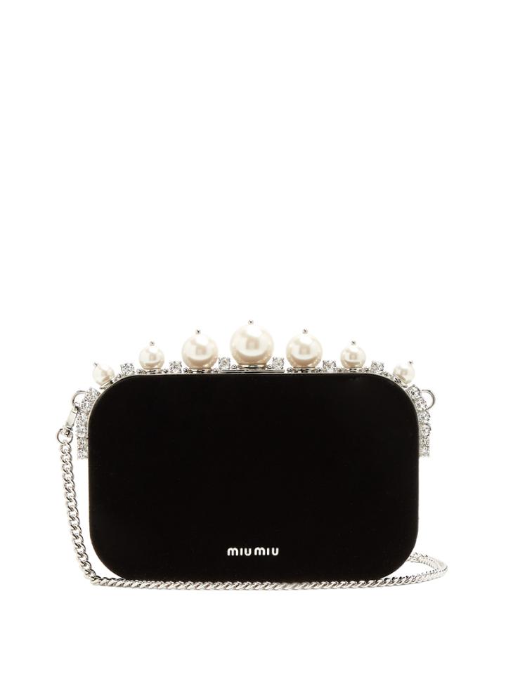 Miu Miu Pearl And Crystal-embellished Velvet Clutch