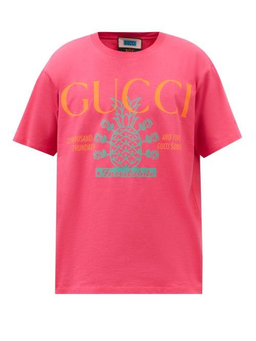 Gucci - Pineapple-logo Cotton-jersey T-shirt - Mens - Pink