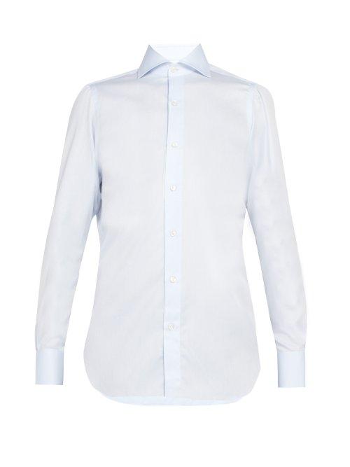 Matchesfashion.com Finamore 1925 - Cotton Piqu Spread Collar Shirt - Mens - Light Blue
