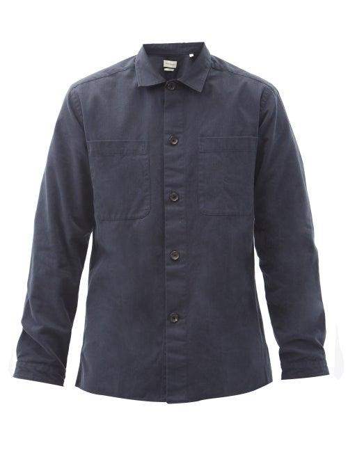 Matchesfashion.com Oliver Spencer - Eltham Organic-cotton Herringbone-twill Shirt - Mens - Navy