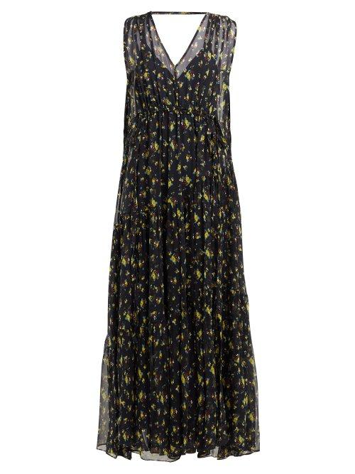Matchesfashion.com Lee Mathews - Clementine Floral Print Silk Dress - Womens - Indigo