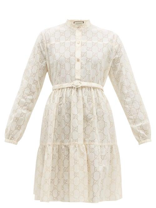 Matchesfashion.com Gucci - Gg Sangallo Lace Cotton Blend Dress - Womens - White Gold