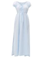 Matchesfashion.com Loup Charmant - Fortuna Drawstring Waist Linen Maxi Dress - Womens - Light Blue