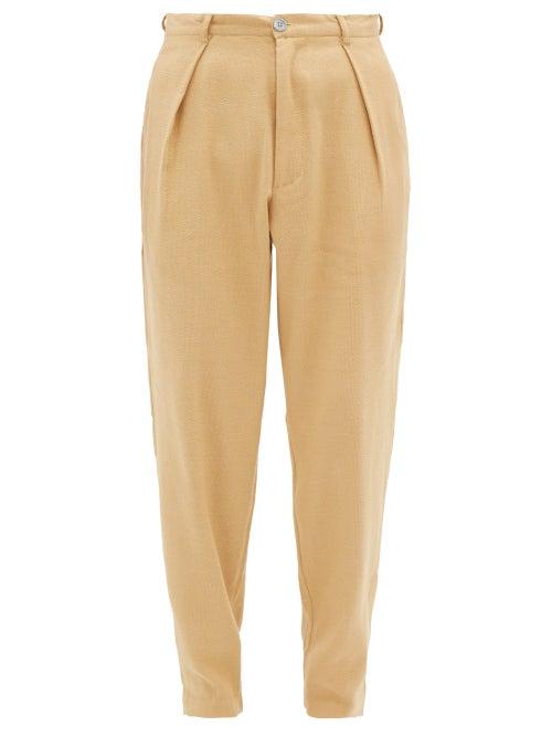 Matchesfashion.com Marrakshi Life - High Waisted Pleated Cotton Blend Trousers - Mens - Camel