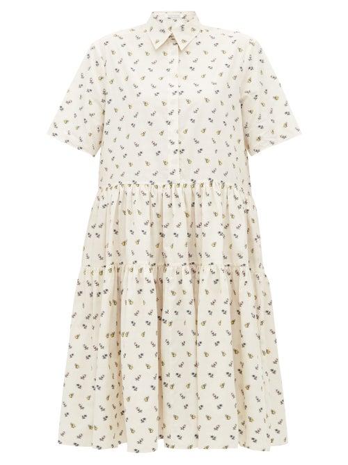 Matchesfashion.com Cecilie Bahnsen - Primrose Floral Jacquard Cotton Dress - Womens - Ivory Multi
