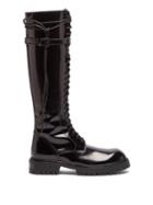 Matchesfashion.com Ann Demeulemeester - Knee High Lace Up Patent Leather Boots - Womens - Black