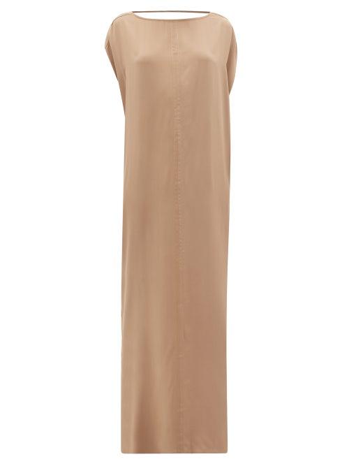 Matchesfashion.com Thea - The Gaia Draped-back Silk-satin Maxi Dress - Womens - Dark Beige