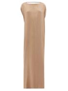 Matchesfashion.com Thea - The Gaia Draped-back Silk-satin Maxi Dress - Womens - Dark Beige