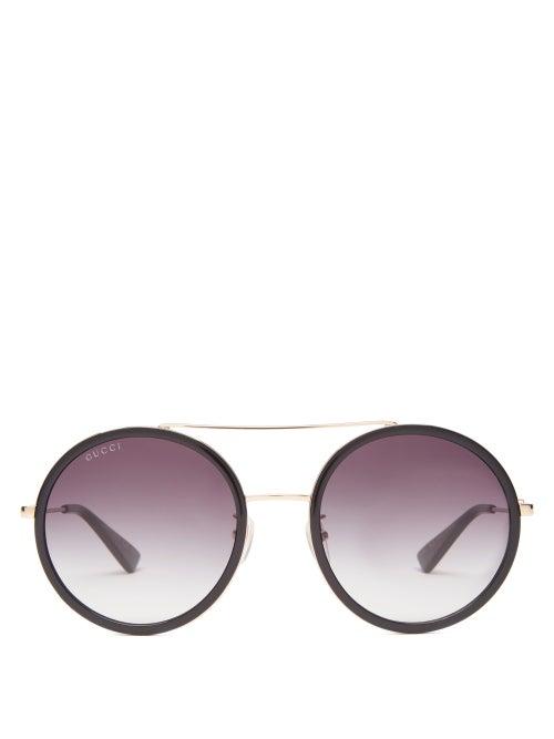 Matchesfashion.com Gucci - Round Metal Sunglasses - Womens - Grey Gold