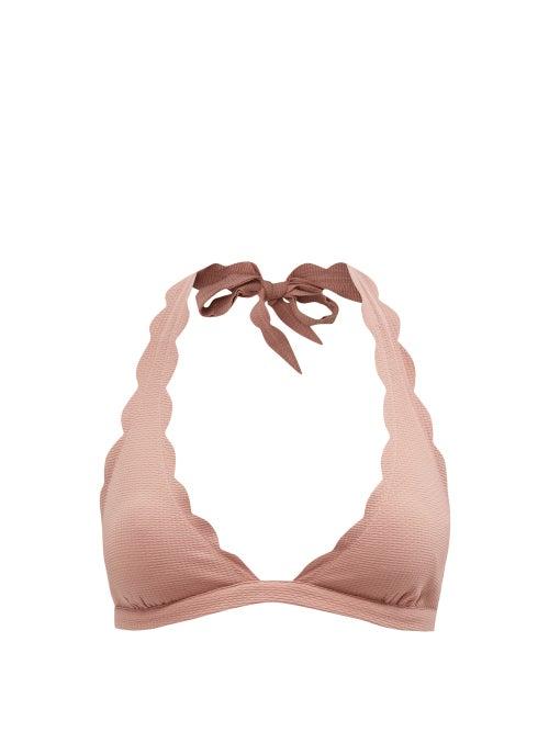 Ladies Beachwear Marysia - Spring Scalloped-edge Halterneck Bikini Top - Womens - Pink