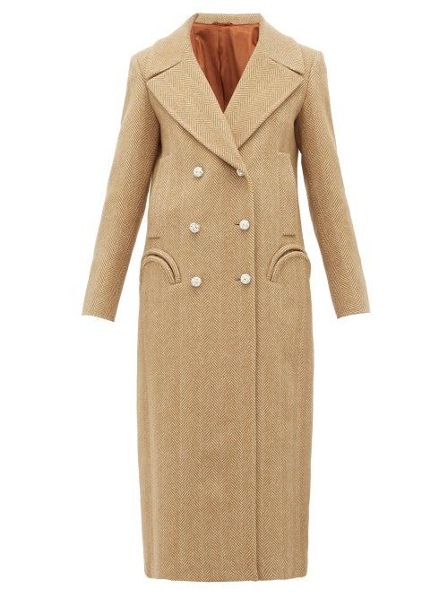 Matchesfashion.com Blaz Milano - Lady Anne Double Breasted Herringbone Wool Coat - Womens - Beige White