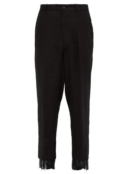 Matchesfashion.com Ann Demeulemeester - Distressed Cuff Hemp Trousers - Mens - Black
