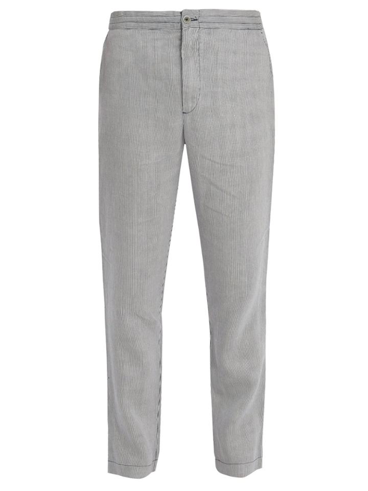120 Lino Slim-leg Striped Linen Trousers