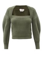 Matchesfashion.com Alexander Mcqueen - Square-neck Ribbed Cotton Sweater - Womens - Green