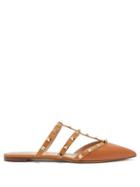 Matchesfashion.com Valentino - Rockstud Caged Grained Leather Mules - Womens - Tan
