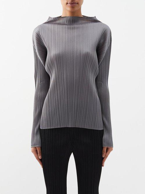 Pleats Please Issey Miyake - High-neck Technical-pleated Top - Womens - Dark Grey