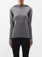 Pleats Please Issey Miyake - High-neck Technical-pleated Top - Womens - Dark Grey