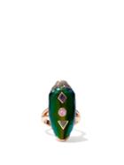 Matchesfashion.com Bibi Van Der Velden - Scarab Pop Art Diamond, Gold & Silver Ring - Womens - Green Multi