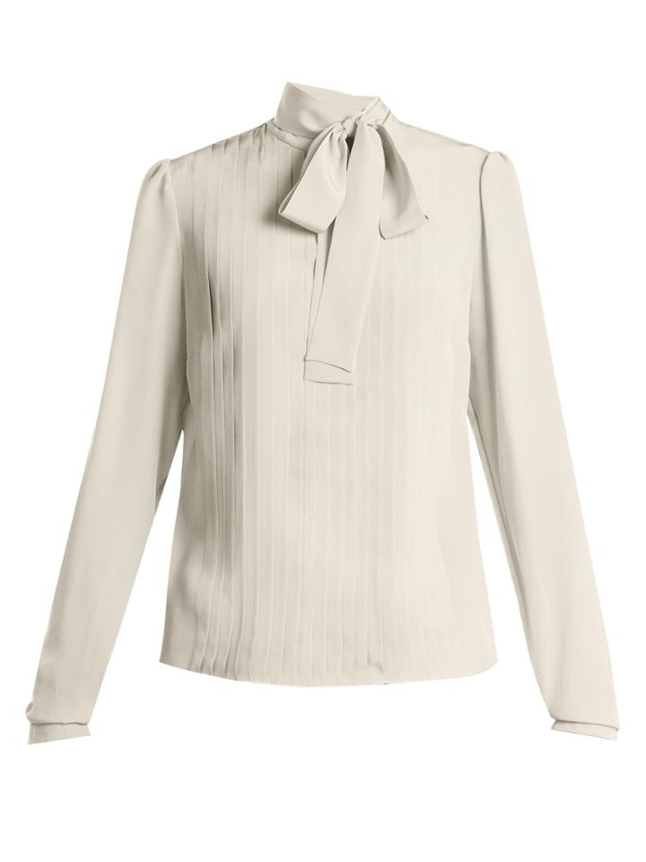 Rochas Tie-neck Pleated Silk Blouse