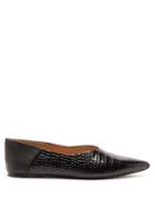 Matchesfashion.com Joseph - Crocodile-effect Leather Collapsible-heel Flats - Womens - Black