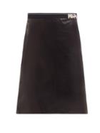 Matchesfashion.com Prada - Logo Intarsia Leather Pencil Skirt - Womens - Black