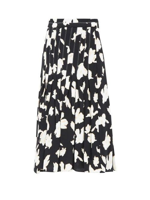 Matchesfashion.com Proenza Schouler - Pleated Floral-print Georgette Skirt - Womens - Black Multi