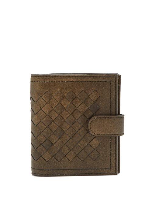 Matchesfashion.com Bottega Veneta - Intrecciato Bi Fold Leather Wallet - Womens - Gold