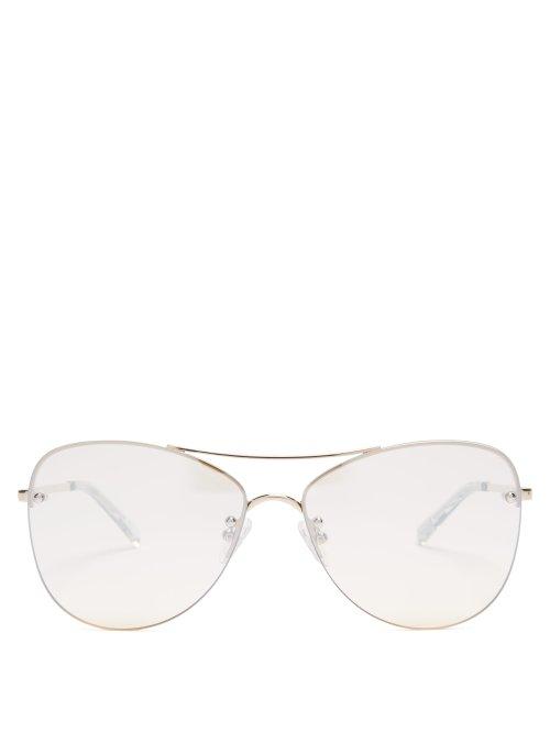 Matchesfashion.com Le Specs - Fortifeyed Aviator Metal Sunglasses - Womens - Light Yellow