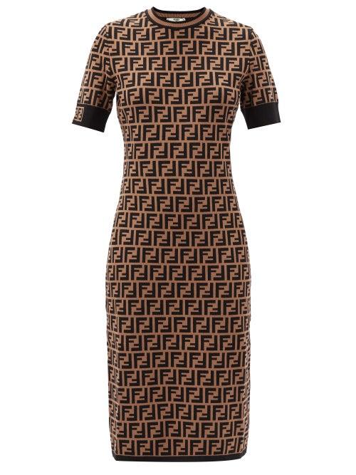 Matchesfashion.com Fendi - Ff-jacquard Dress - Womens - Brown