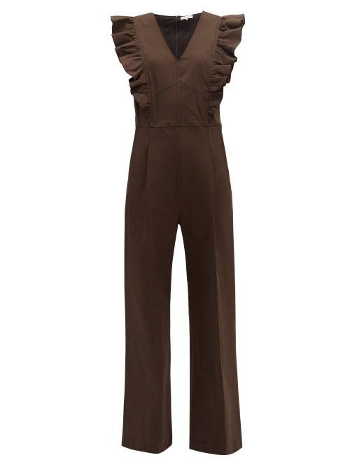 Matchesfashion.com Sea - Stevie Ruffled Cotton Blend Jumpsuit - Womens - Brown