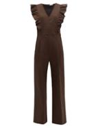 Matchesfashion.com Sea - Stevie Ruffled Cotton Blend Jumpsuit - Womens - Brown