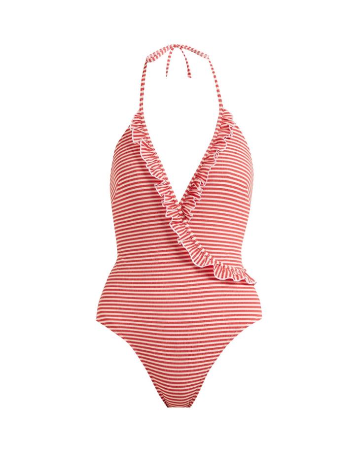Solid & Striped The Nadine Ruffle-detail Halterneck Swimsuit