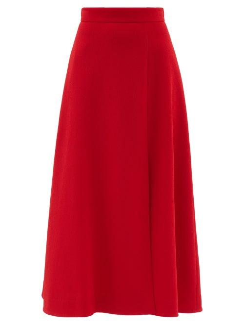 Emilia Wickstead - Tora Front-slit Crepe Skirt - Womens - Red