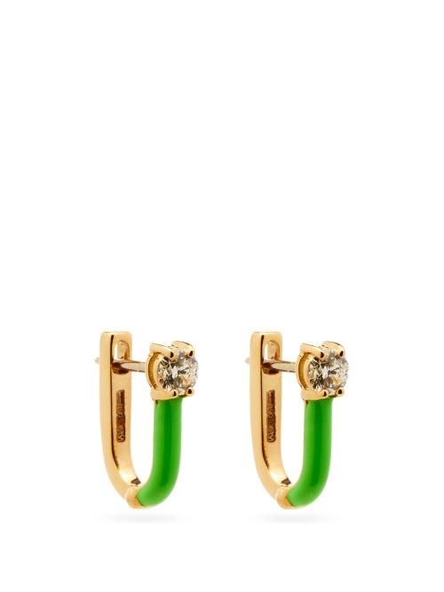Matchesfashion.com Melissa Kaye - Aria Diamond, Enamel & 18kt Gold Earrings - Womens - Green Gold