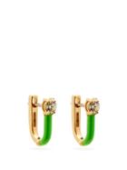 Matchesfashion.com Melissa Kaye - Aria Diamond, Enamel & 18kt Gold Earrings - Womens - Green Gold