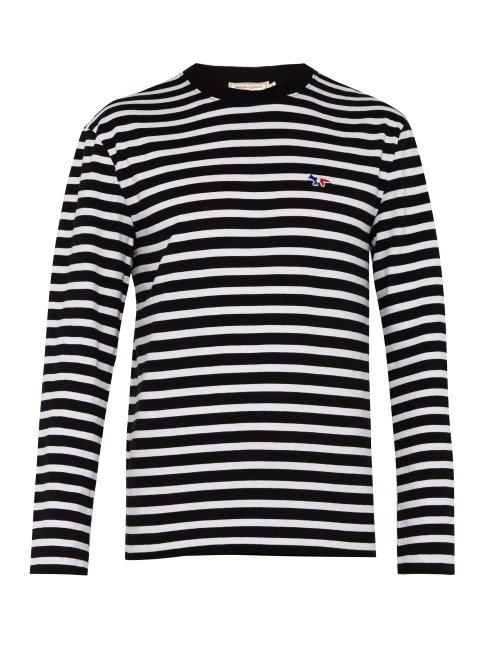 Matchesfashion.com Maison Kitsun - Marin Fox Embroidered Long Sleeved Cotton T Shirt - Mens - Black White