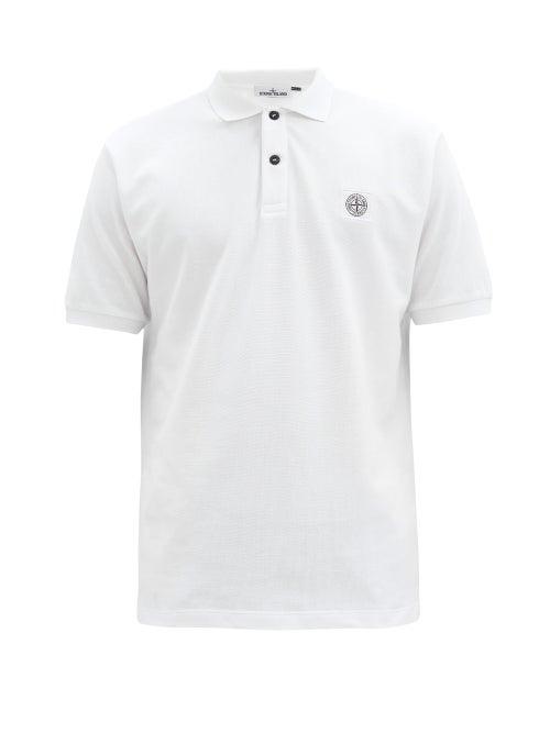 Matchesfashion.com Stone Island - Logo-patch Cotton-piqu Polo Shirt - Mens - White