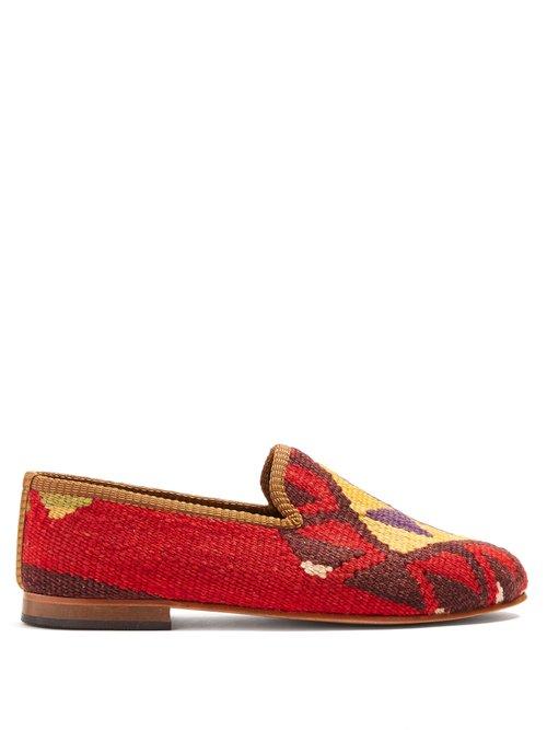 Matchesfashion.com Artemis Design Shoes - Tribal Patterned Woven Kilim And Leather Loafers - Mens - Multi