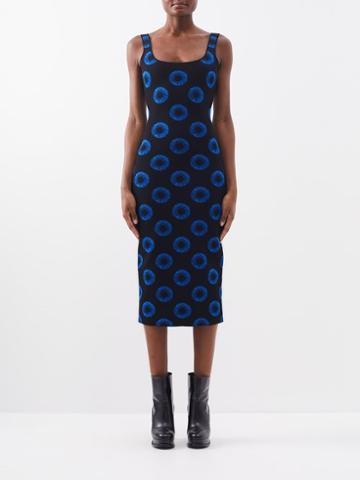 Alexander Mcqueen - Iris-jacquard Knit Midi Dress - Womens - Blue Black
