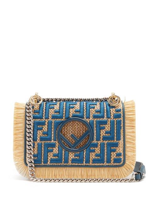 Matchesfashion.com Fendi - Kan I Logo Embroidered Woven Raffia Cross Body Bag - Womens - Blue Multi