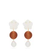 Matchesfashion.com Lizzie Fortunato - Paper White Floral Pearl-drop Earrings - Womens - Orange