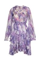 Dolce & Gabbana - Ruffled Floral-print Chiffon Mini Dress - Womens - Purple Multi